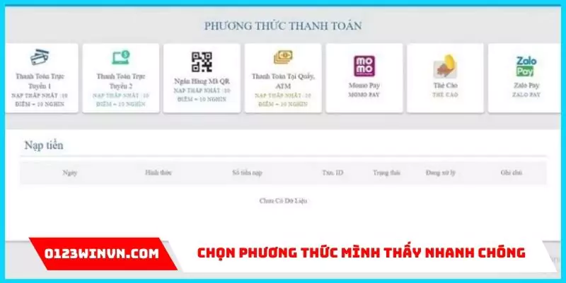 Nạp tiền 0123win: Hướng dẫn và mẹo nạp nhanh chóng Chọn phương thức mình thấy nhanh chóng và an toàn
